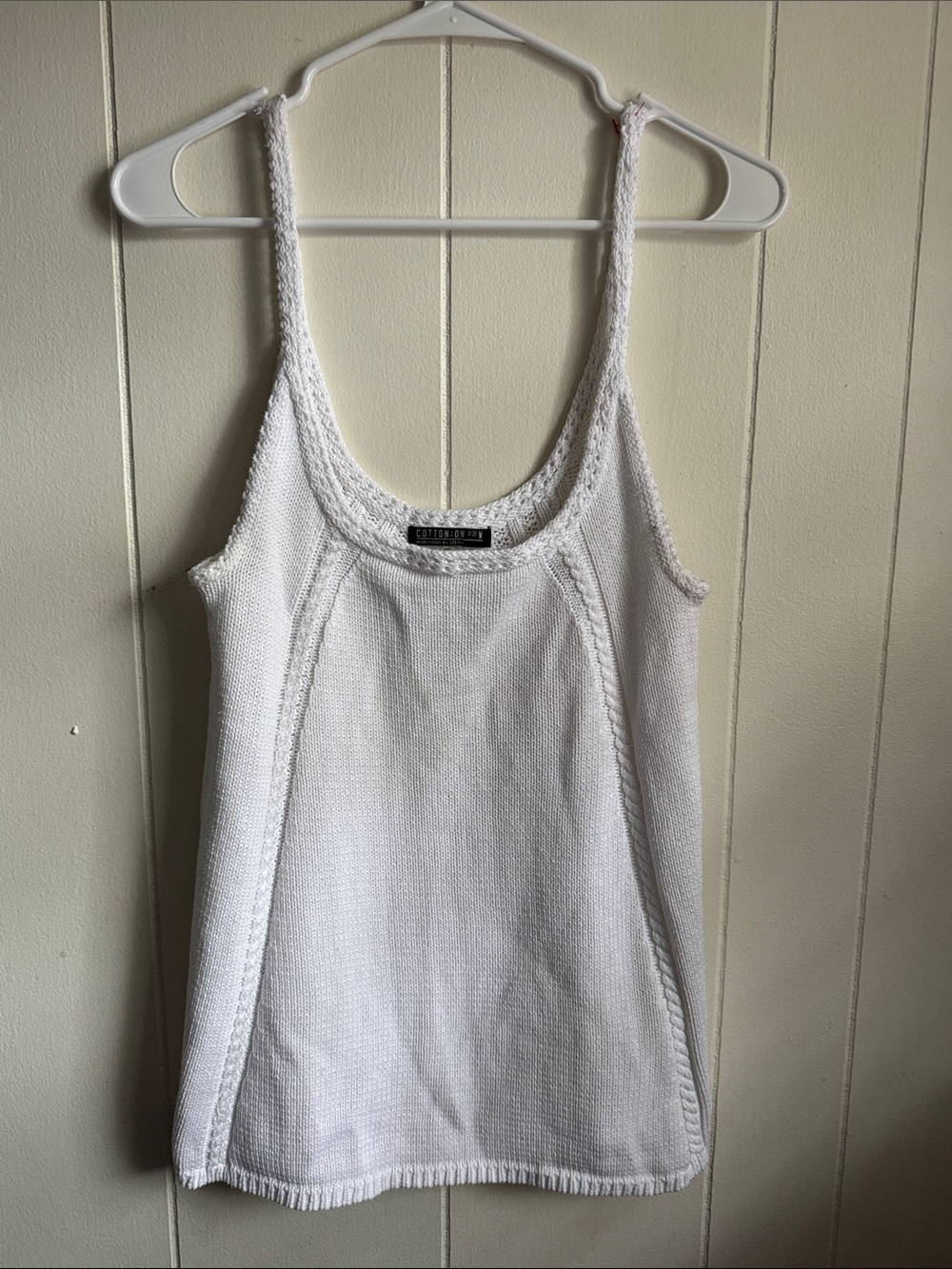 Cotton On White Braided-Trim Scoop Knit Tank Sz M